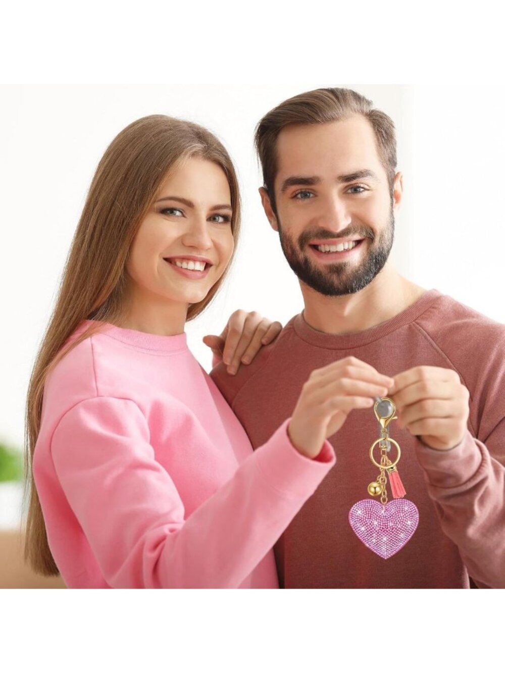 30 Pcs Valentine Heart Keychains Set - Glitter Rhinestone Bling Key Rings for - Picture 3 of 7